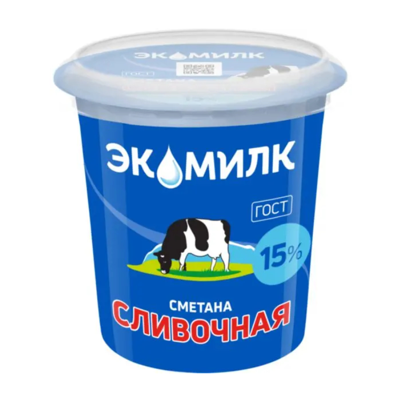 Сметана Экомилк сливочная, 15%, 300 г