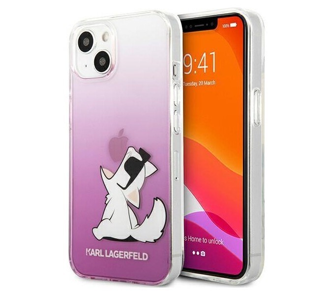 фото Чехол cg mobile karl lagerfeld pc/tpu choupette fun hard для iphone 13, розовый градиент