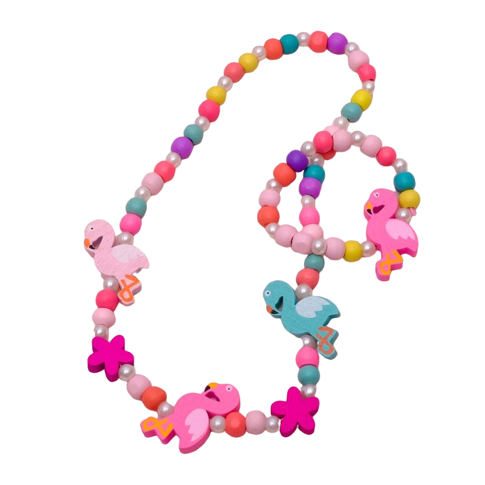 фото Набор детский "выбражулька" 2 предмета: бусы, браслет, фламинго, цветной