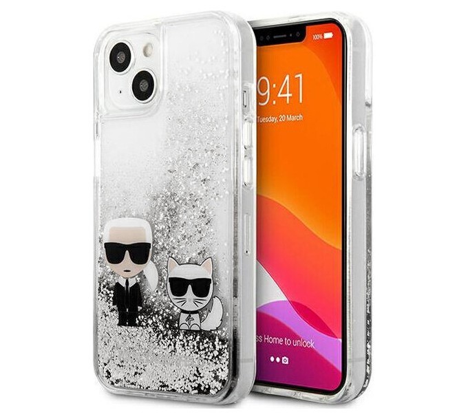 фото Чехол cg mobile karl lagerfeld liquid glitter karl choupette hard iphone 13, серебристый