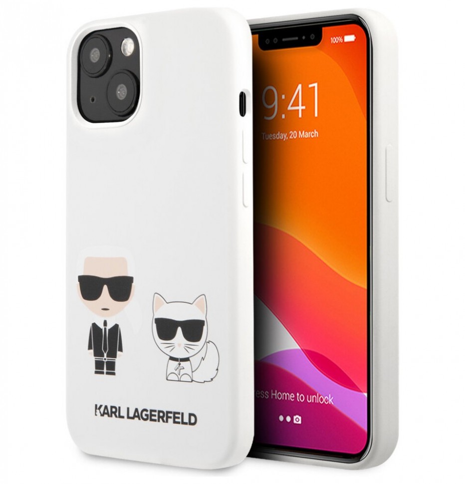 фото Чехол cg mobile karl lagerfeld liquid silicone karl choupette hard iphone 13 mini, белый