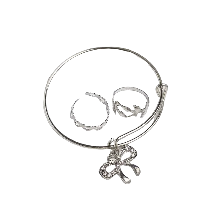 фото Набор детский "выбражулька" 3 предмета: браслет, 2 кольца, бабочка, цвет белый в серебре