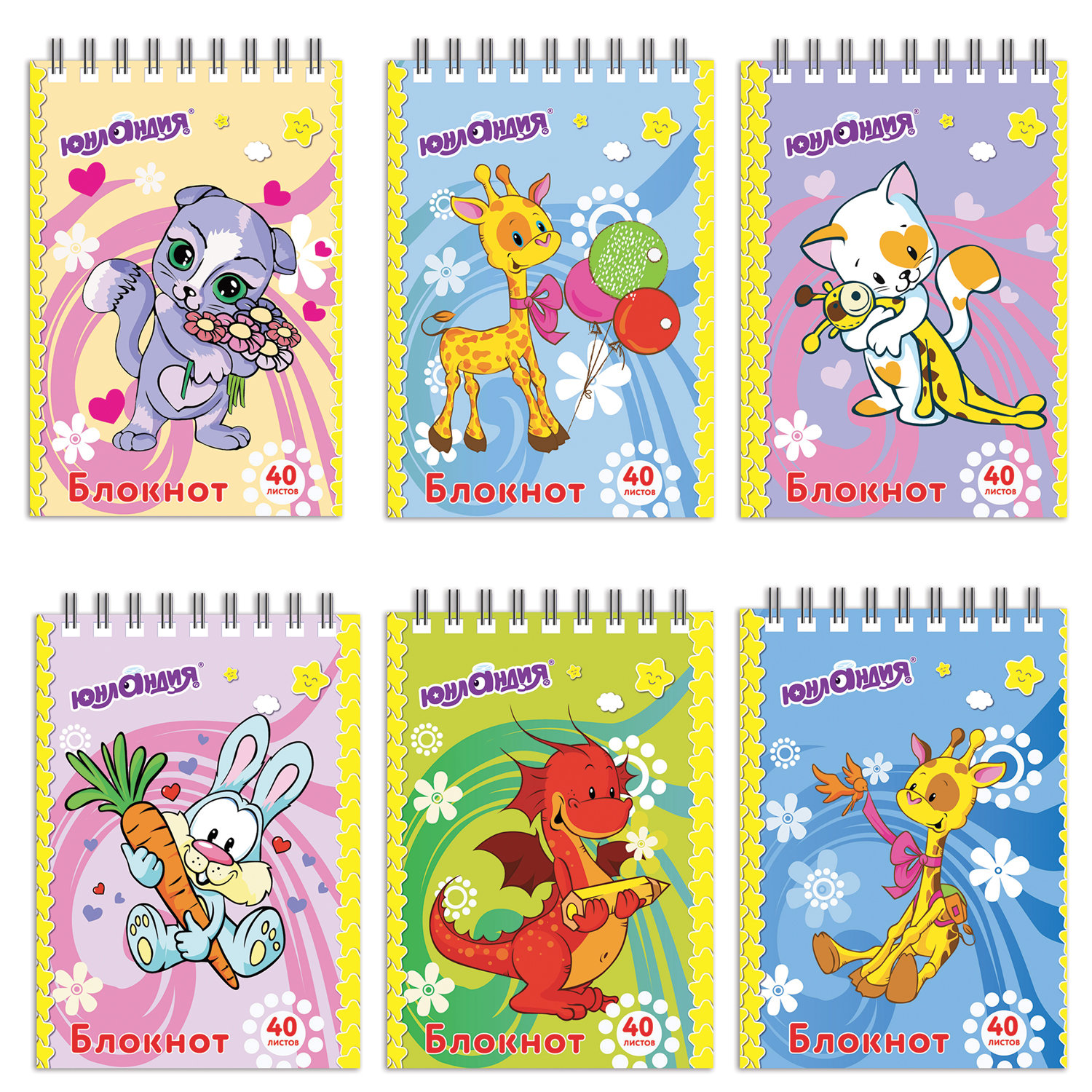 

Блокнот Юнладния Мультяшки клетка А7 евроспираль 40 листов в ассортименте