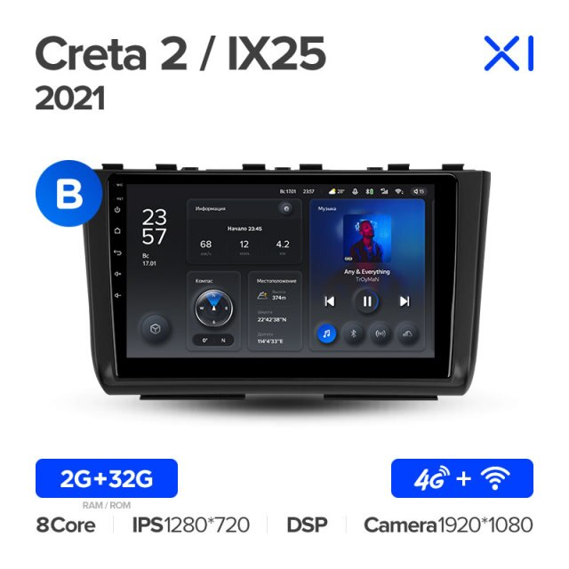 Штатная магнитола Teyes X1 Wi-Fi 4G Hyundai Creta 2 IX25 2021 Вариант B 2774800₽
