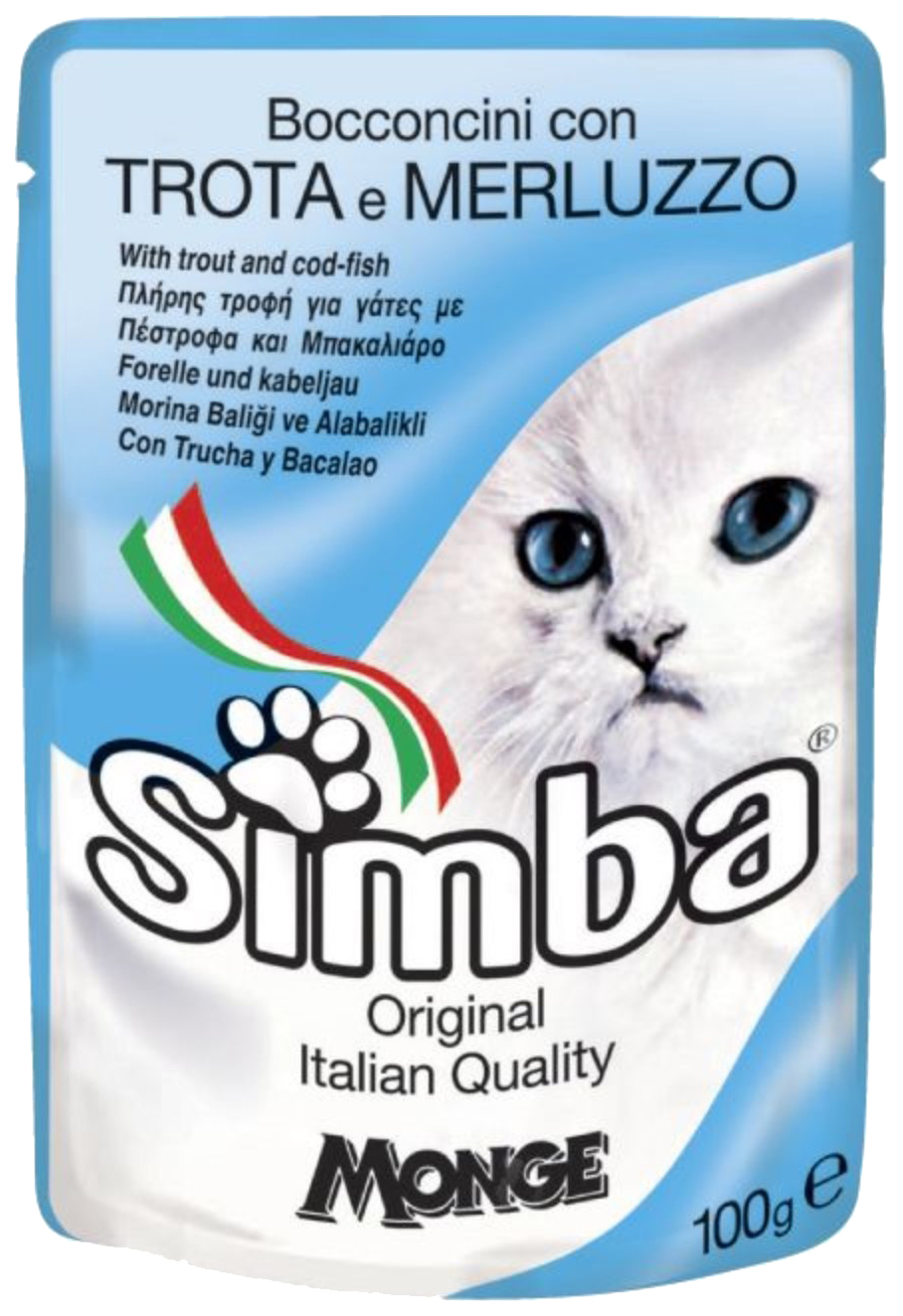 

Влажный корм для кошек Simba, с форелью и треской, 100г, с форелью и треской, 100 г