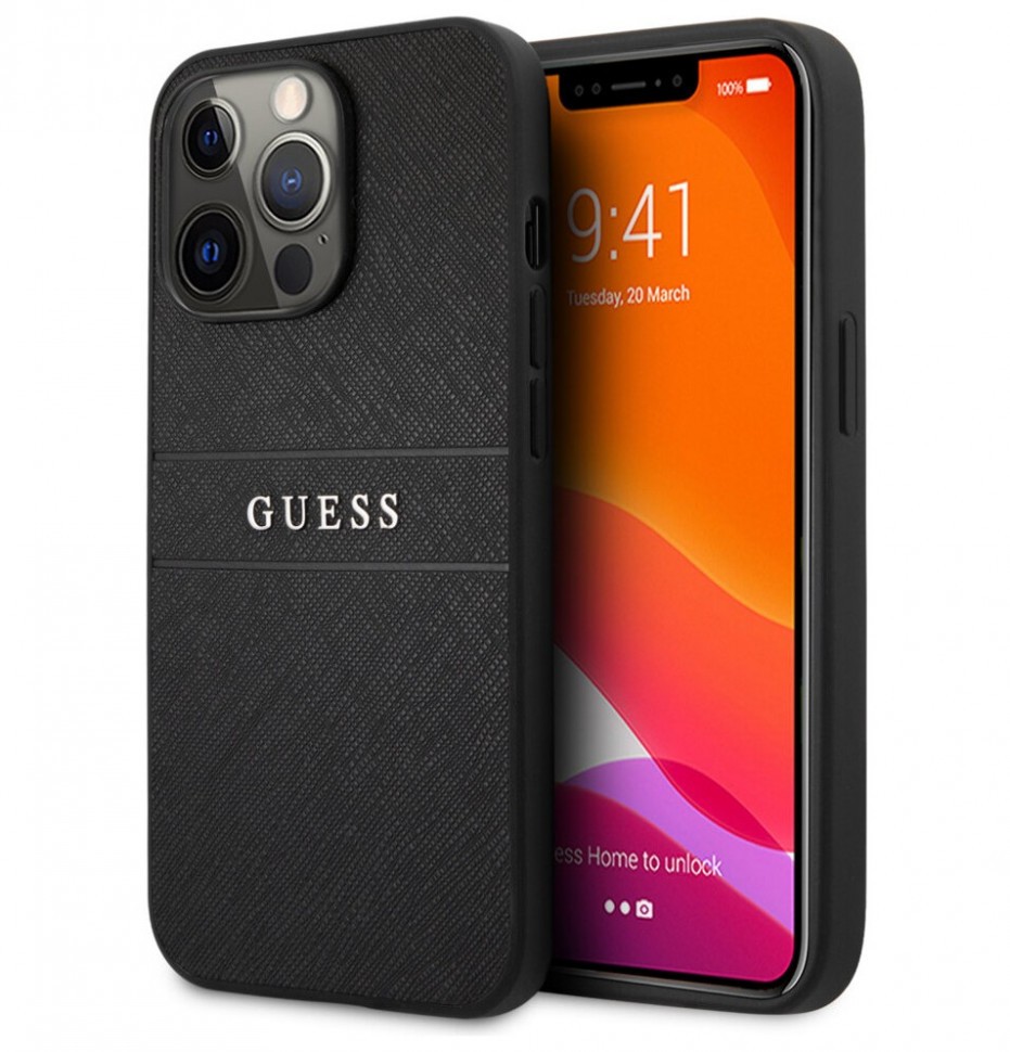 фото Чехол cg mobile guess pu saffiano with metal logo hard для iphone 13 pro, черный