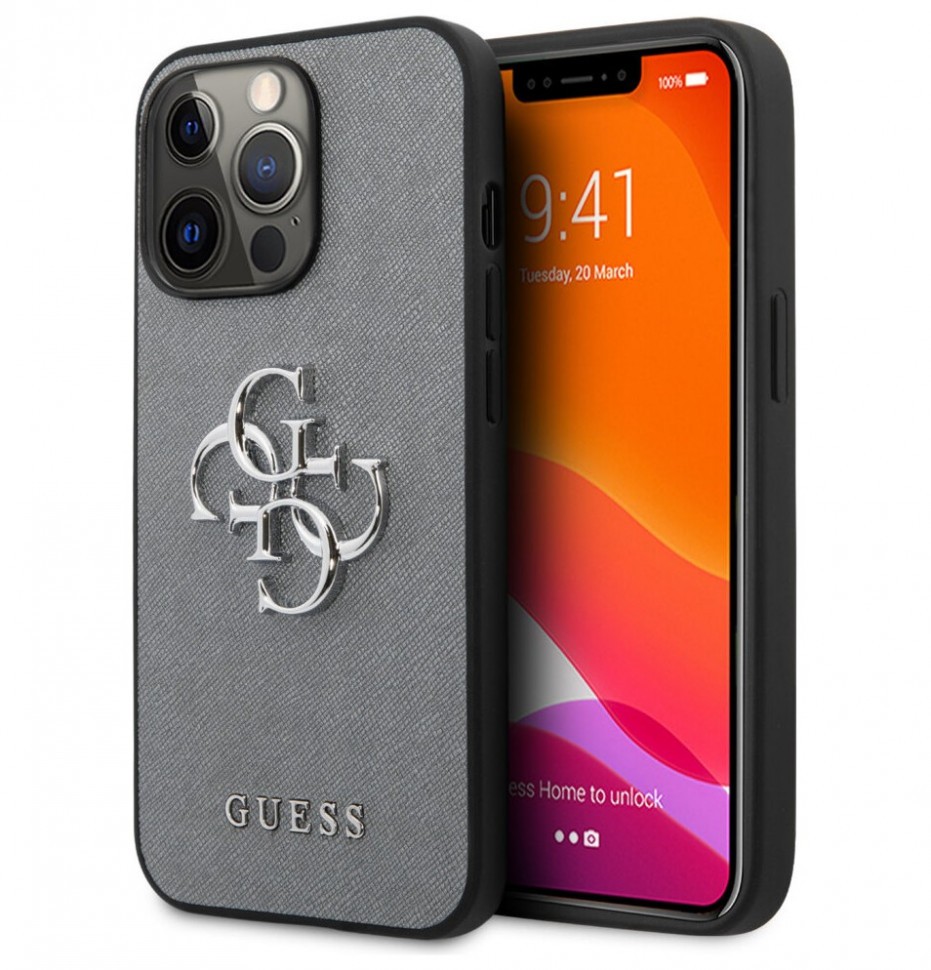 фото Чехол cg mobile guess pu saffiano 4g big metal logo hard для iphone 13 pro, серый