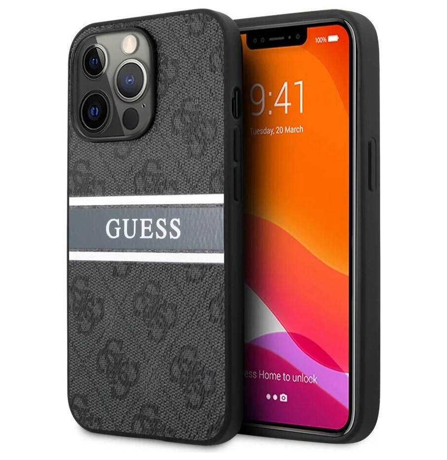 Чехол Guess PU 4G Stripe printed logo Hard для iPhone 13 Pro, Серый