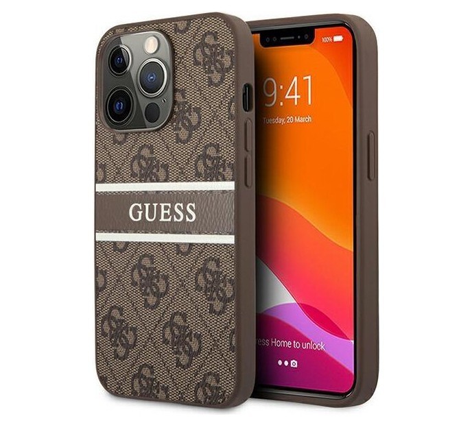 фото Чехол cg mobile guess pu 4g stripe printed logo hard для iphone 13 pro, коричневый