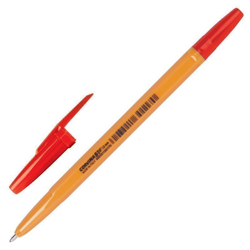 Ручка шариковая CORVINA (Италия) 51 Vintage, КРАСНАЯ, корпус оранжевый, узел 1 мм, линия п