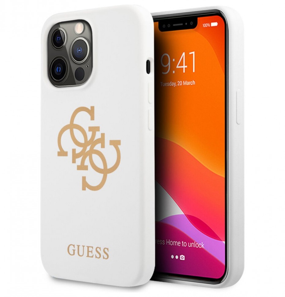 фото Чехол cg mobile guess liquid silicone 4g big logo hard для iphone 13 pro max, белый