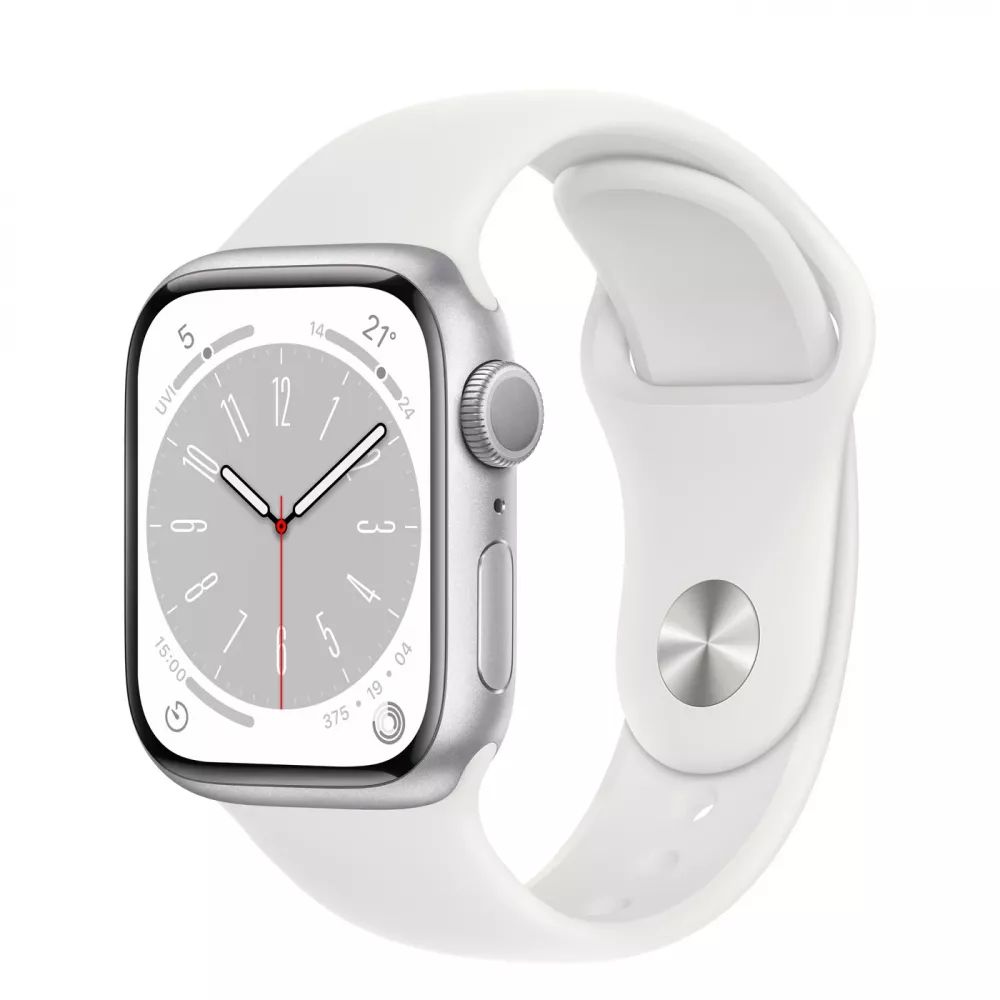 фото Часы apple watch series 8 gps + cellular 45мм stainless steel case with sport band white,