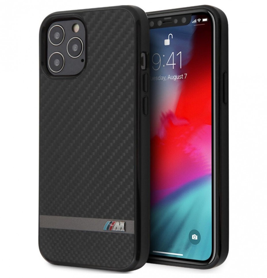 фото Чехол cg mobile bmw m-collection real carbon/alumin stripe hard iphone 12/12 pro, черный