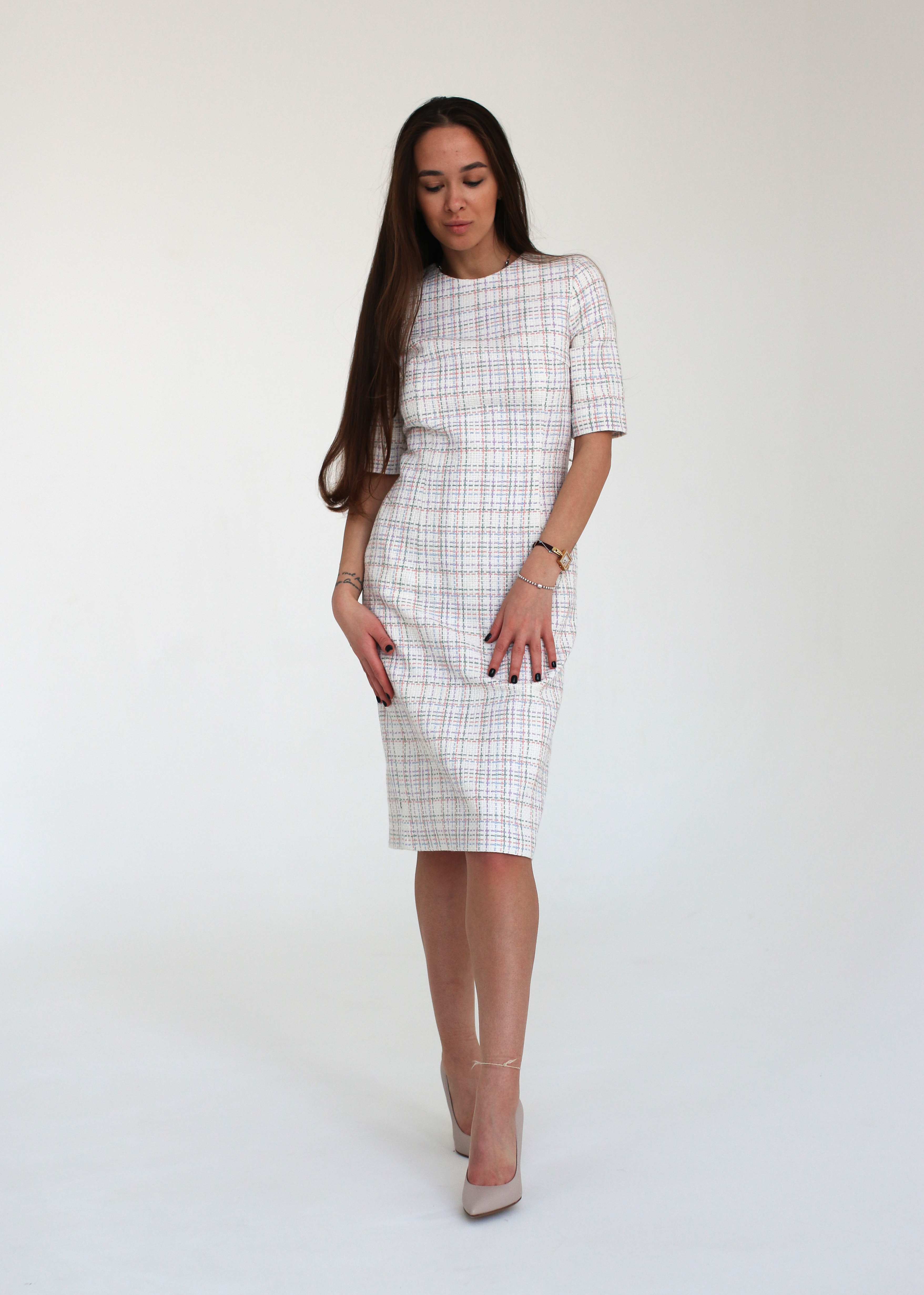 Платье женское MA.rex tweed sheath белое S