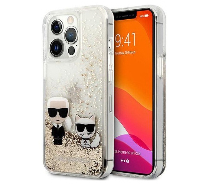 Чехол Karl Lagerfeld Liquid glitter Karl Choupette iPhone 13 Pro Max, Золотой