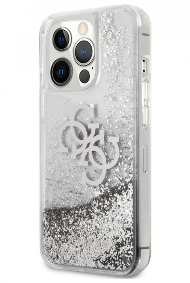 фото Чехол cg mobile guess liquid glitter 4g big logo hard для iphone 13 pro max, серебристый