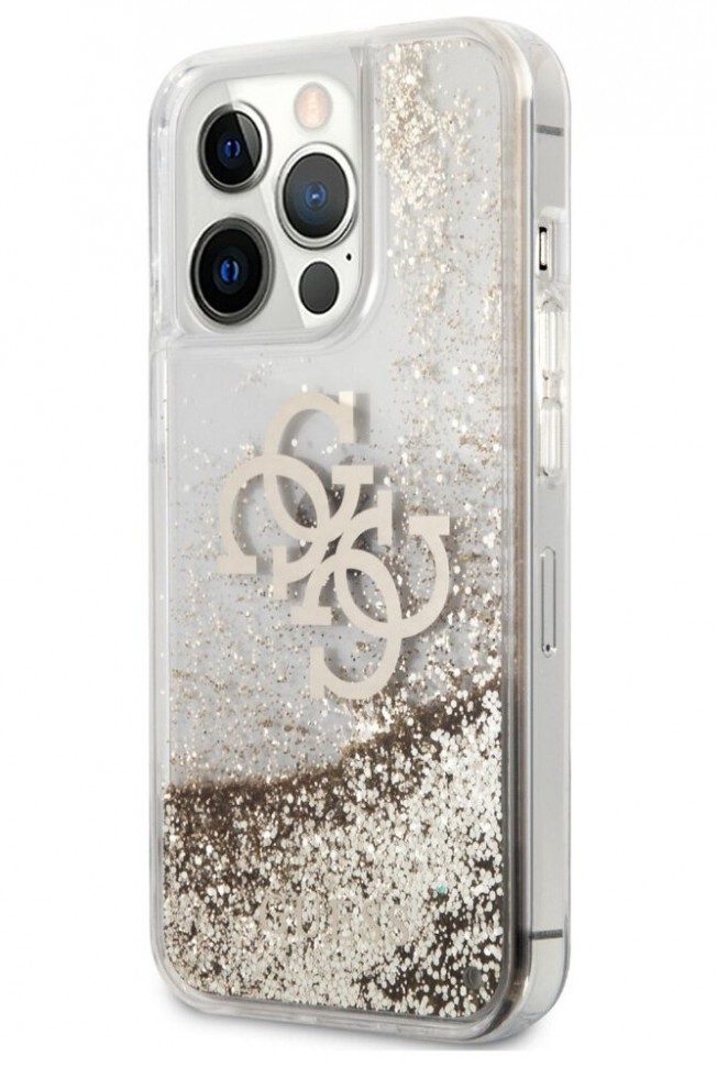 фото Чехол cg mobile guess liquid glitter 4g big logo hard для iphone 13 pro max, золотой