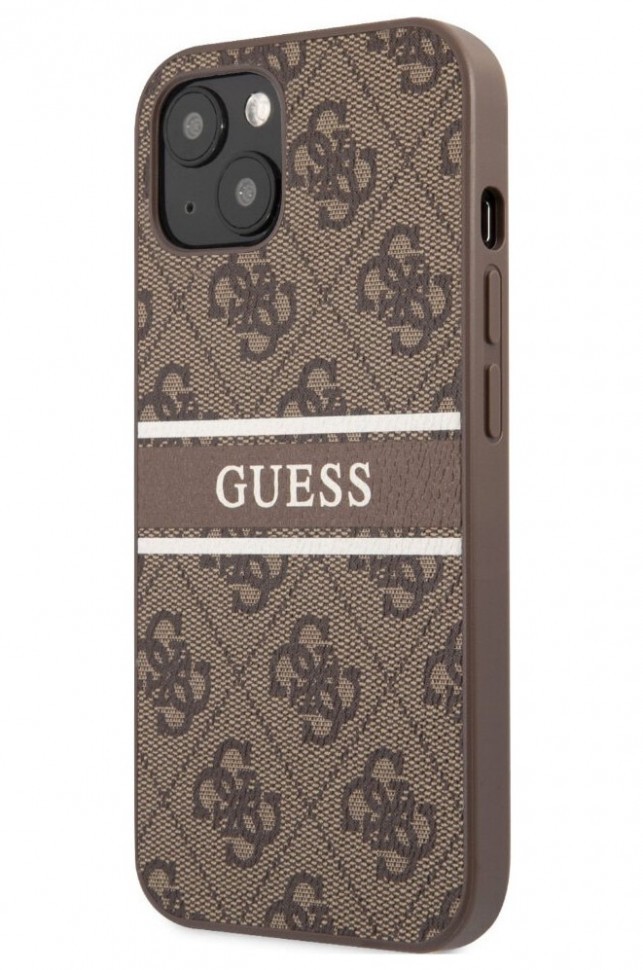 фото Чехол cg mobile guess pu 4g stripe printed logo hard для iphone 13, коричневый