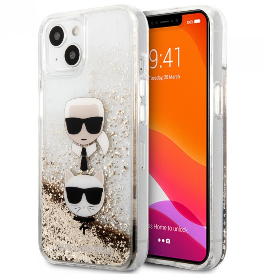 фото Чехол cg mobile karl lagerfeld hc liquid glitter 2 heads для iphone 13, золотой