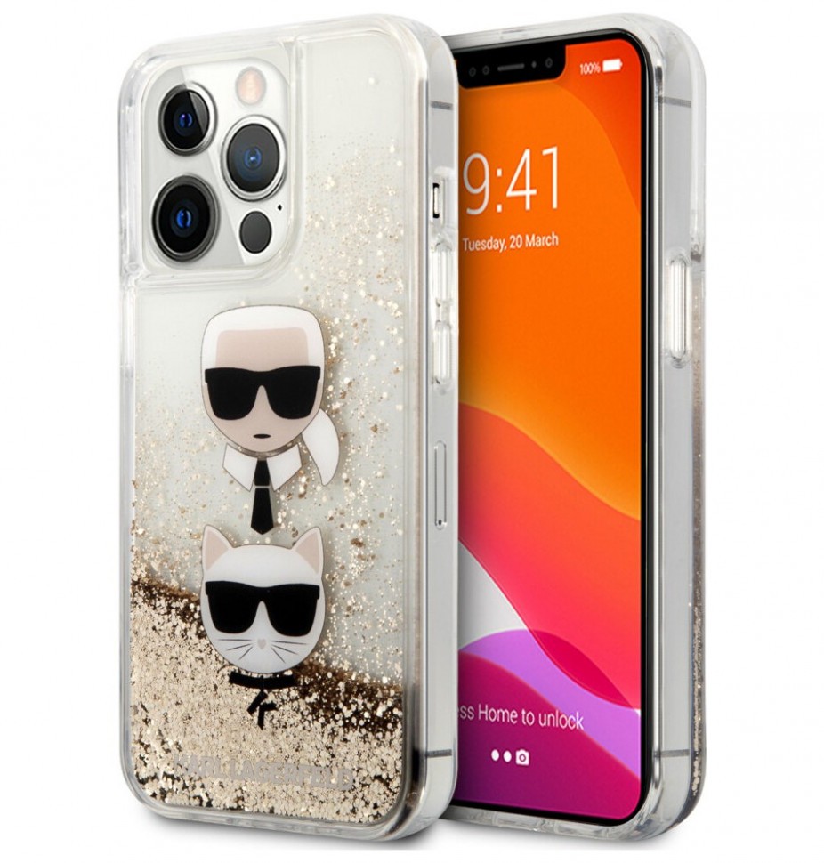 фото Чехол cg mobile karl lagerfeld hc liquid glitter 2 heads для iphone 13 pro, золотой