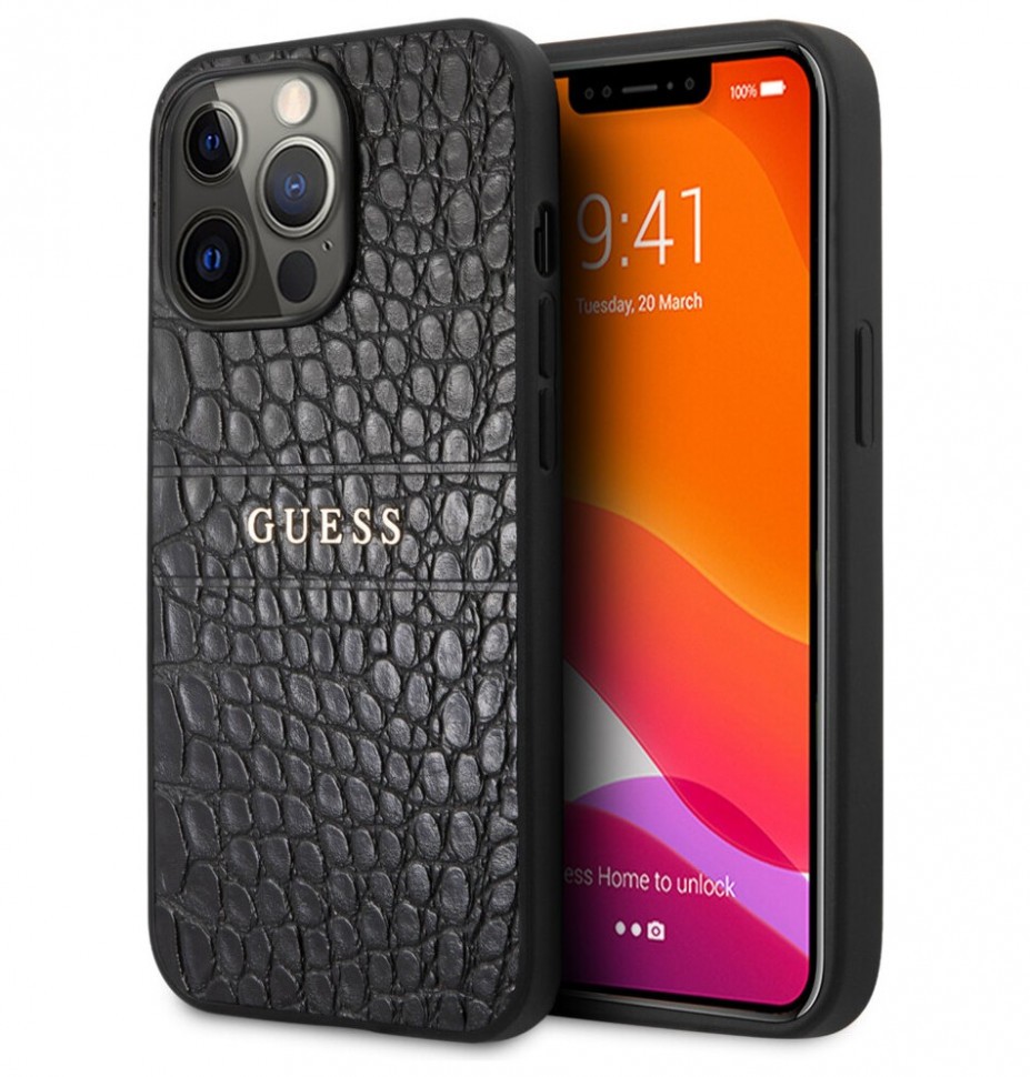 фото Чехол cg mobile guess hc pu croco hot stamp lines для iphone 13 pro max, черный