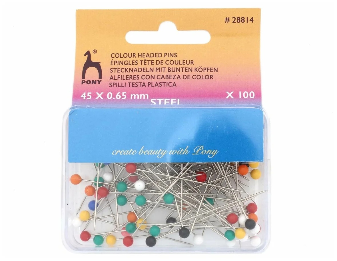 

Булавки наметочные с цветной головкой 0,65мм/45мм, сталь/пластик, 100шт PONY