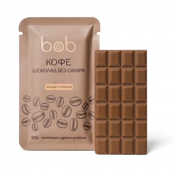 фото Шоколад bob chocolate "вкус кофе" без добавления сахара", 20 гр.