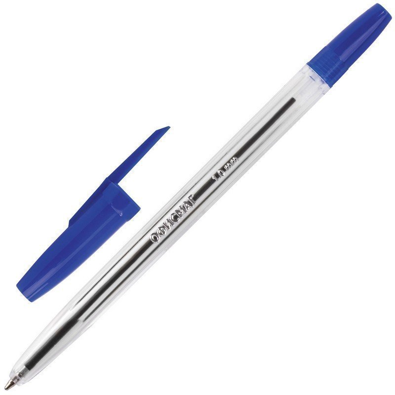 Ручка шариковая ОФИСМАГ Line, СИНЯЯ, корпус прозрачный, узел 1 мм, линия письма 0,5 мм, 14