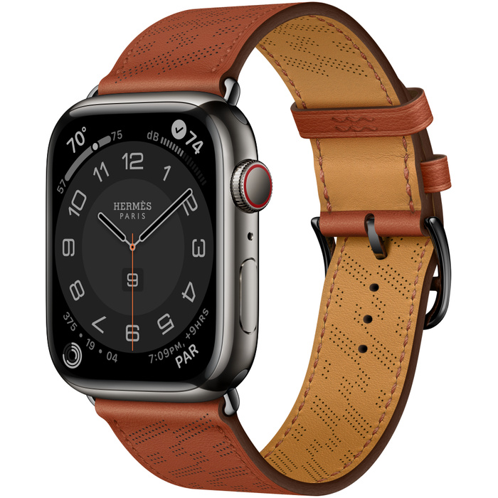 фото Умные часы apple watch hermes series 8 gps + cellular 45 мм space black stainless steel ca