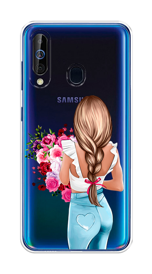 

Чехол на Samsung Galaxy A60 "Девушка с цветами", Коричневый;розовый;голубой, 28250-6