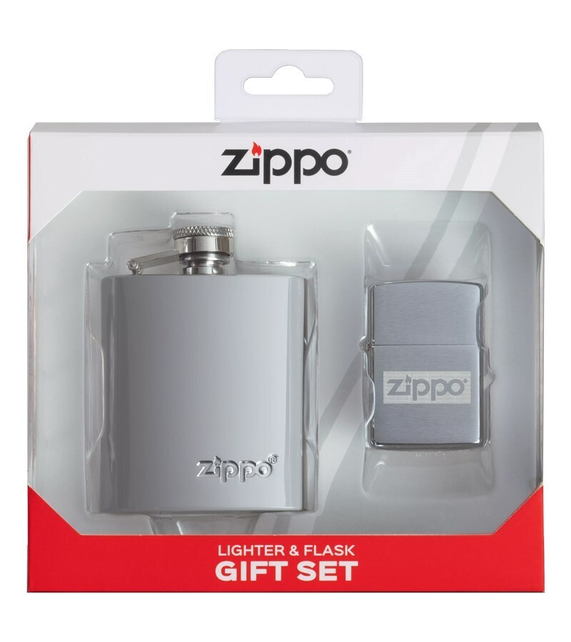 

Подарочный набор ZIPPO: фляжка 89 мл и зажигалка, латунь/сталь, серебристый, Z264576