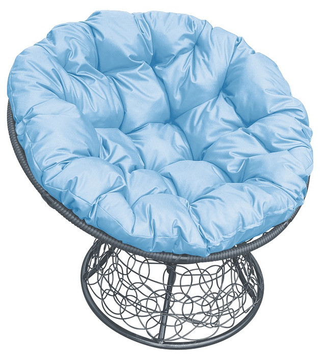 фото Садовое кресло m-group папасан с ротангом серое голубая подушка