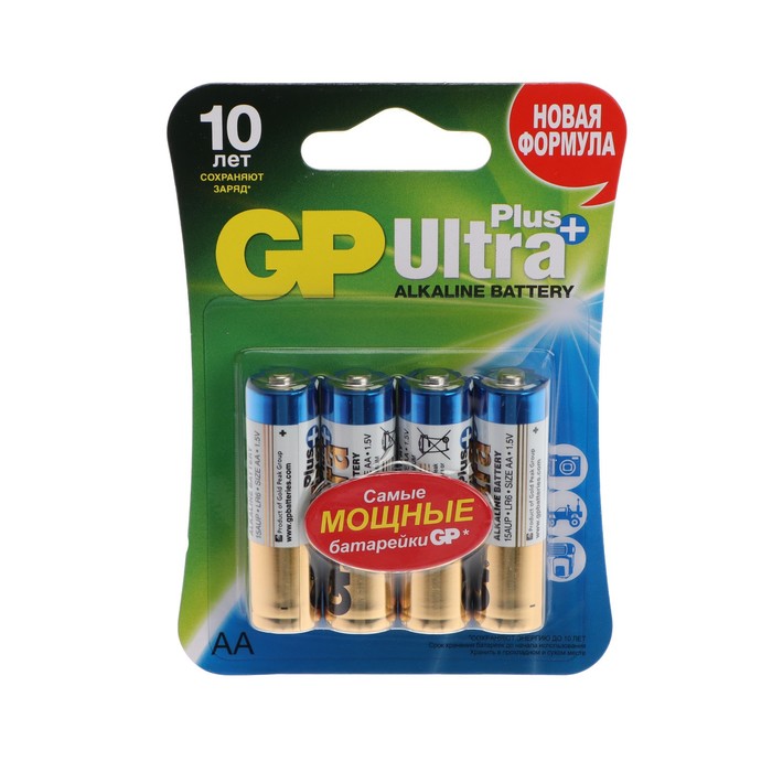 

Батарейка алкалиновая GP Ultra Plus, AA, LR6-4BL, 1.5В, блистер, 4 шт.