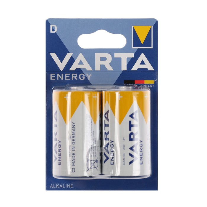 

Батарейка алкалиновая Varta Energy, D, LR20-2BL, 1.5В, блистер, 2 шт.
