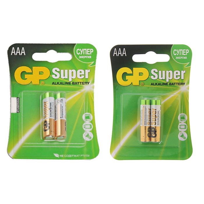 

Батарейка алкалиновая GP Super, AAA, LR03-2BL, 1.5В, блистер, 2 шт.