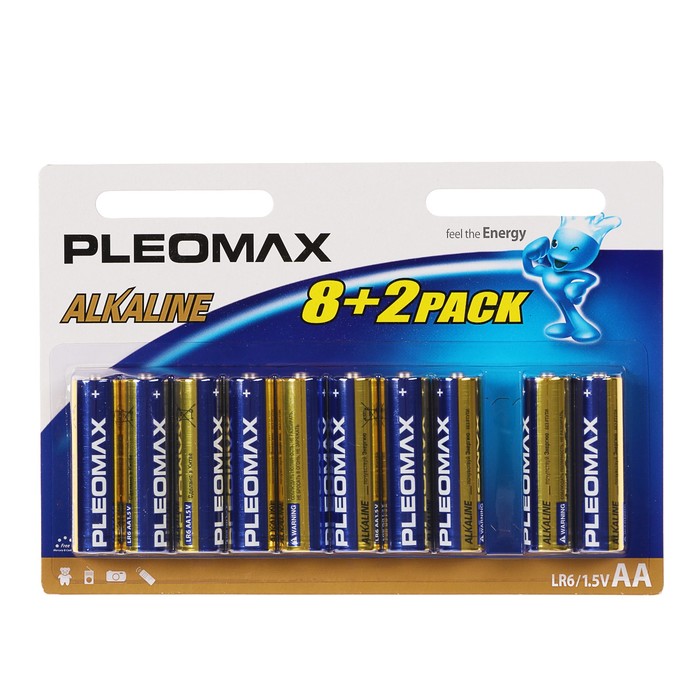 

Батарейка алкалиновая Pleomax, AA, LR6-10BL, 1.5В, блистер, 8+2 шт.