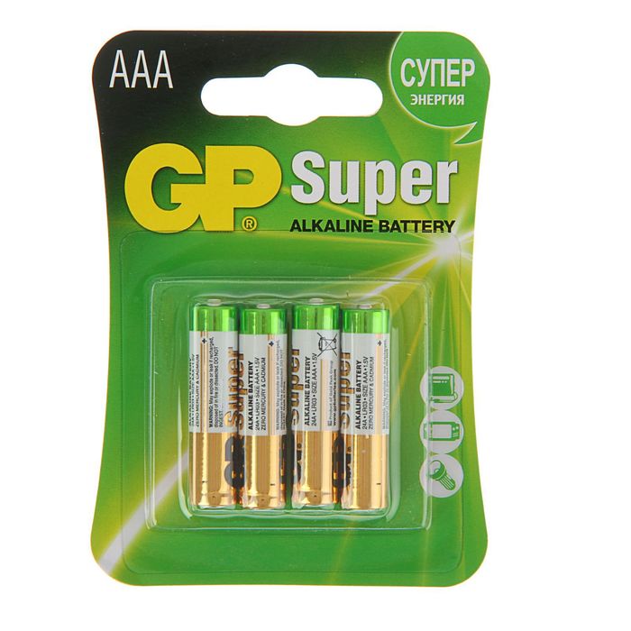 

Батарейка алкалиновая GP Super, AAA, LR03-4BL, 1.5В, блистер, 4 шт.