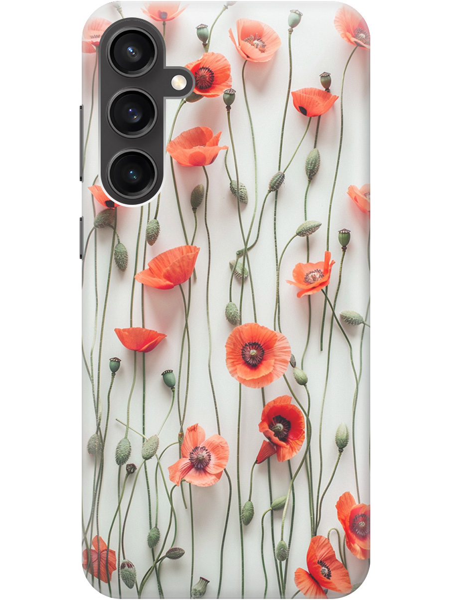 

Силиконовый чехол на Samsung Galaxy S23 FE с рисунком "Маки на белой стене", Белый;красный, 20001435