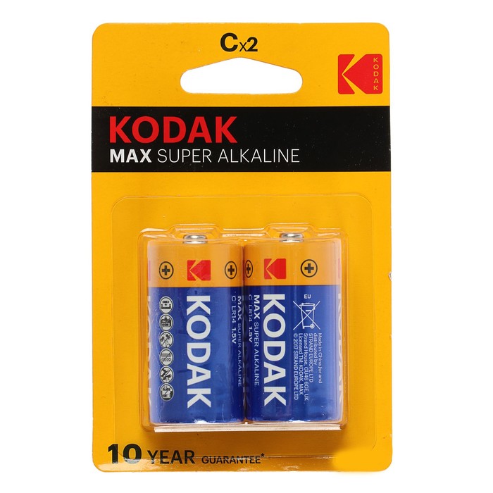 

Батарейка алкалиновая Kodak Max, C, LR14-2BL, 1.5В, блистер, 2 шт.