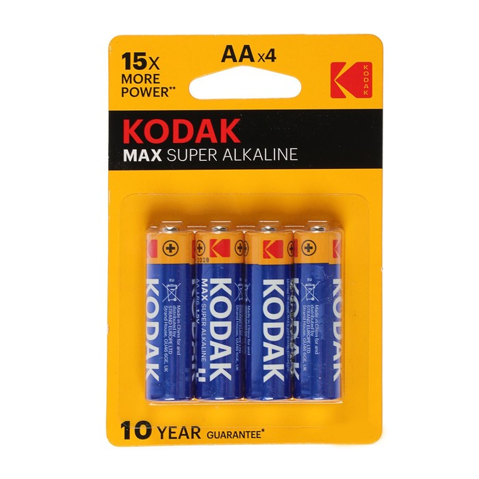 

Батарейка алкалиновая Kodak Max, AA, LR6-4BL, 1.5В, блистер, 4 шт.