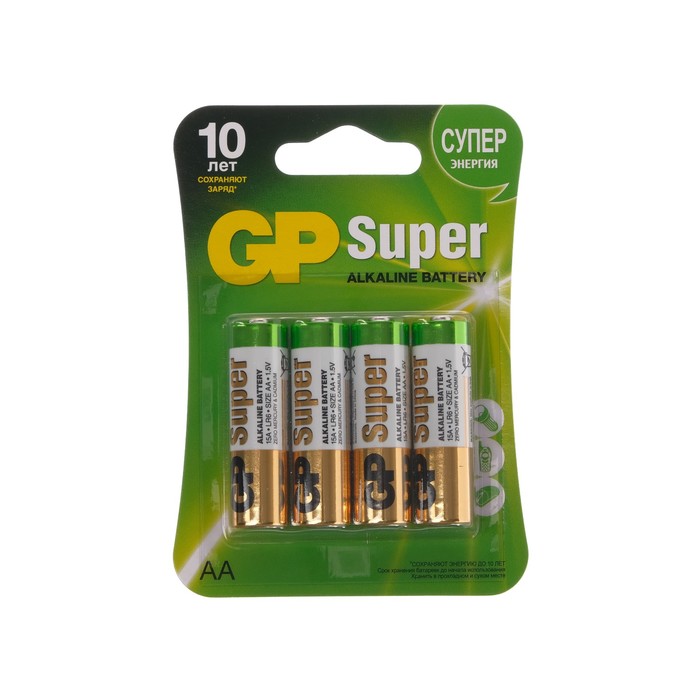 

Батарейка алкалиновая GP Super, AA, LR6-4BL, 1.5В, блистер, 4 шт.