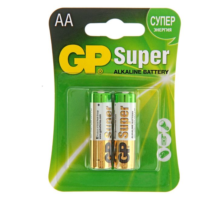 

Батарейка алкалиновая GP Super, AA, LR6-2BL, 1.5В, блистер, 2 шт.