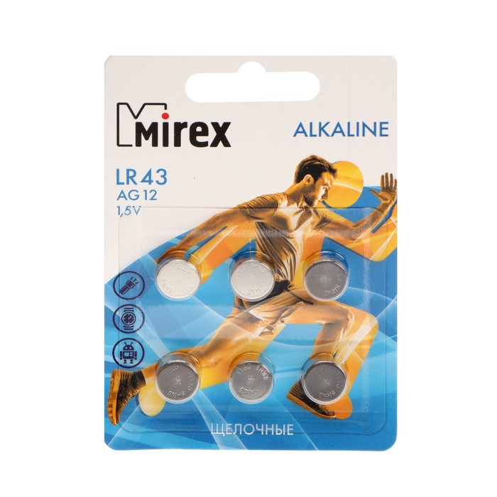 

Батарейка алкалиновая Mirex, LR43, AG12, 1.5В, блистер, 6 шт