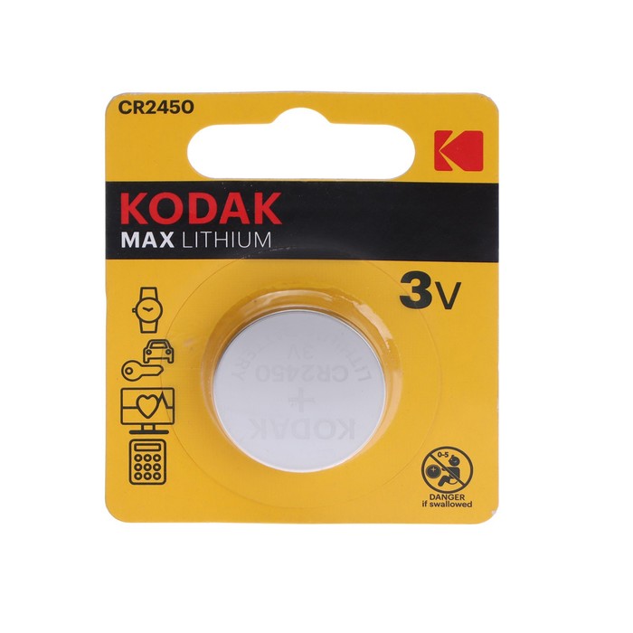

Батарейка литиевая Kodak Max, CR2450-1BL, 3В, блистер, 1 шт.