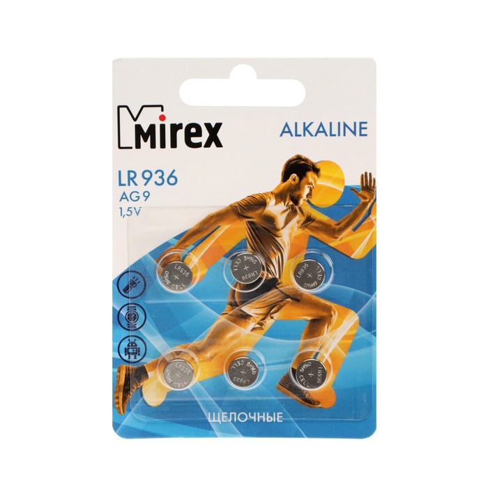 фото Батарейка алкалиновая mirex, lr936, ag9, 1.5в, блистер, 6 шт