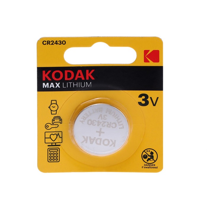 

Батарейка литиевая Kodak Max, CR2430-1BL, 3В, блистер, 1 шт.