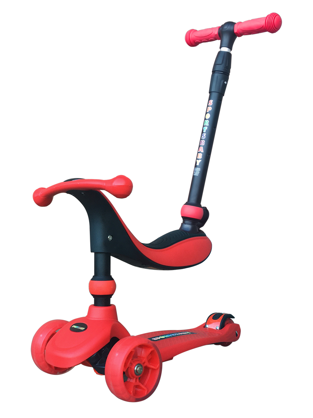 

Детский трехколесный самокат MS-934 MIX красный со светящимися колесами, MS-934