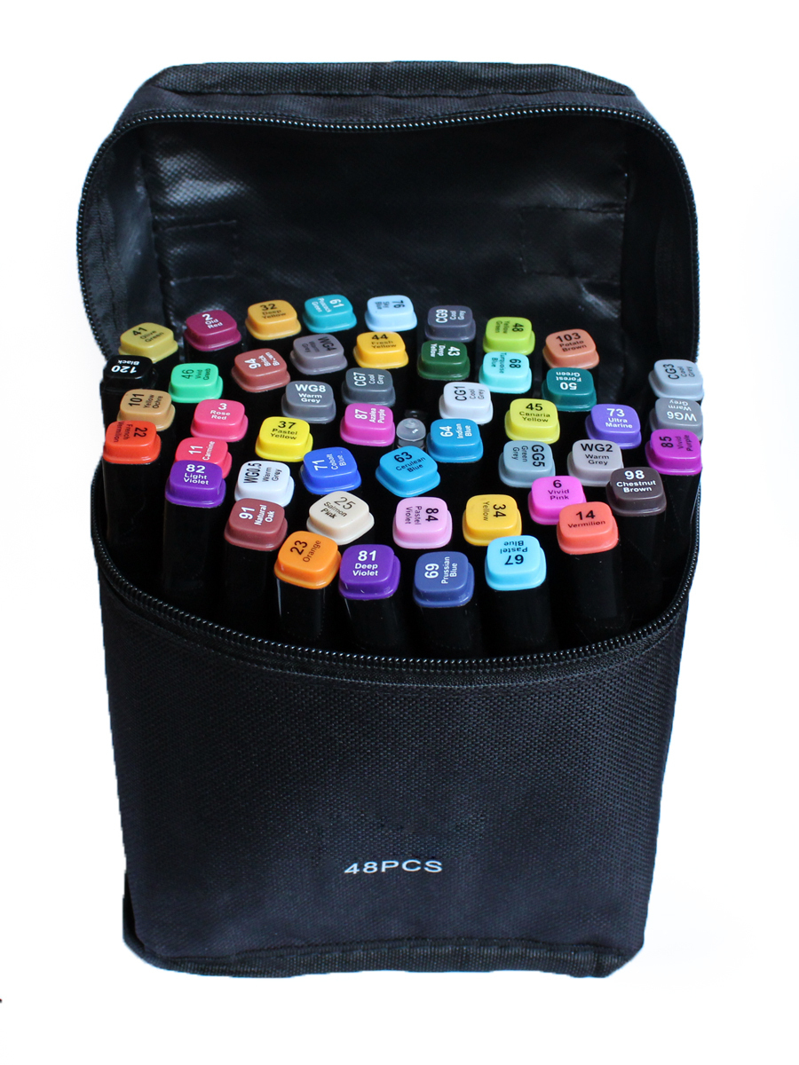 фото Набор профессиональных двухсторонних маркеров для скетчинга в чехле (48 цветов ) всеконструкторы