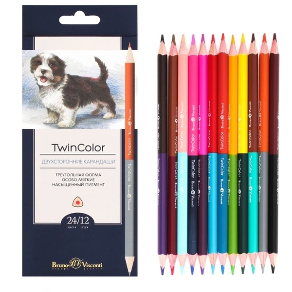 

Карандаши цветные Bruno Visconti TwinColor двусторонние 24 цвета, Бежевый;бирюзовый;бордовый;голубой;желтый;зеленый;коричневый;красный;оранжевый;розовый;серый;синий;фиолетовый;черный
