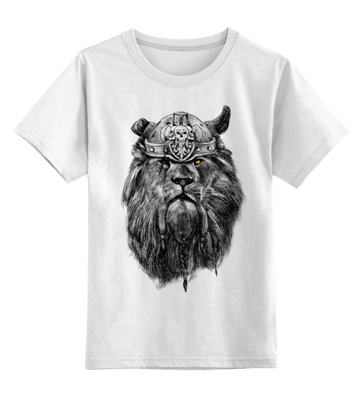 Детская футболка Printio Лев викинг цв.белый р.140
